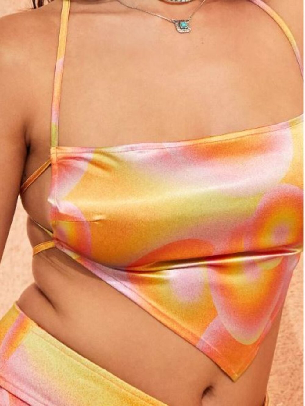 NWT Elsie & Fred Silky Tie-Back Halter Top in Iridescent Pink-Orange